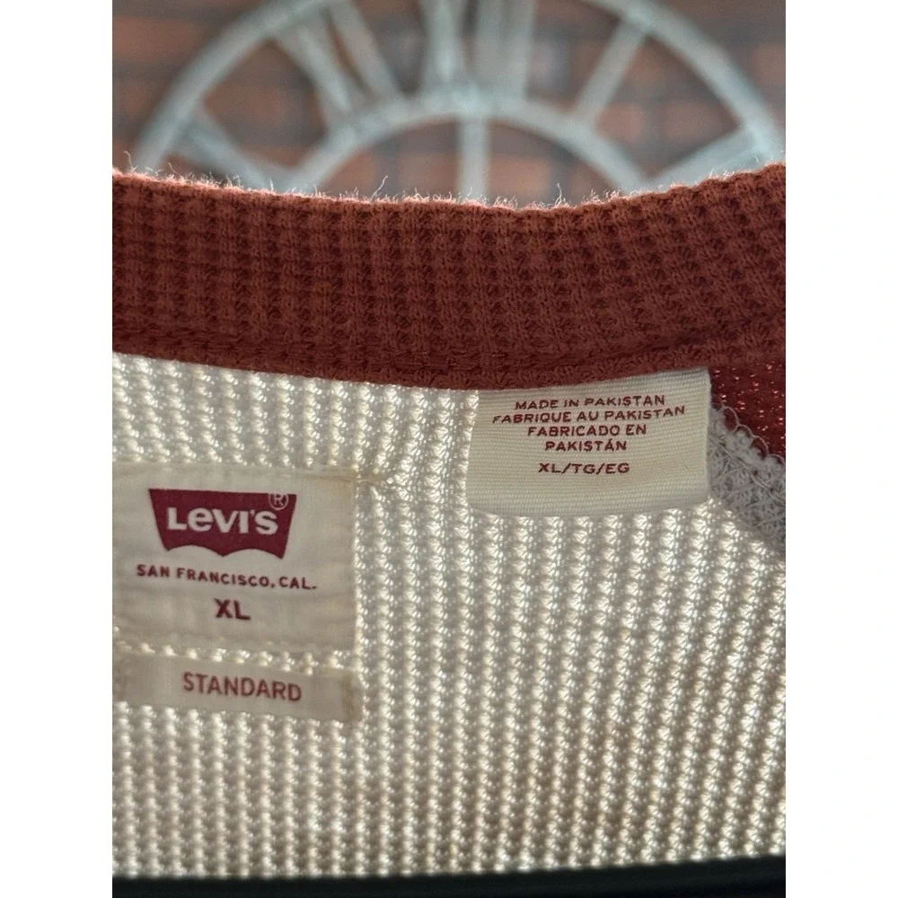 Men's Levi's Long Sleeve Thermal Two Tone Shirt Cream/Burnt Orange Size XL